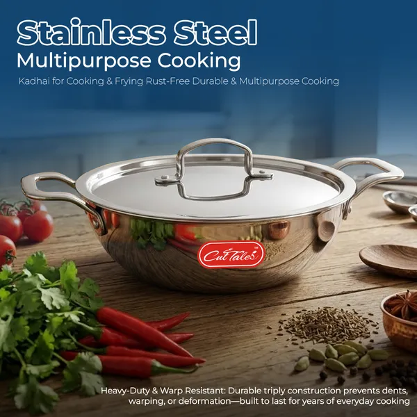 CutTales_Tri-Ply_Stainless_Steel_Kadai_with_Lid,_Induction_Compatible_Heavy_Bottom_Cookware