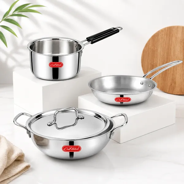 CutTales_3_Piece_Triply_Stainless_Steel_Cookware_Set_with_Fry_Pan,_Saucepan_&_Kadai_with_Lid