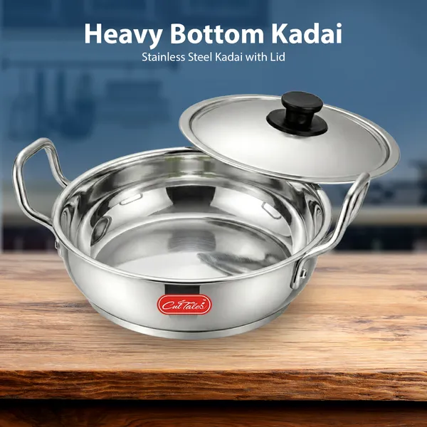CutTales_Stainless_Steel_Induction_Bottom_Kadhai_2.5L_with_Lid,_Heavy_Base_Cookware_with_3_Free_Spatulas
