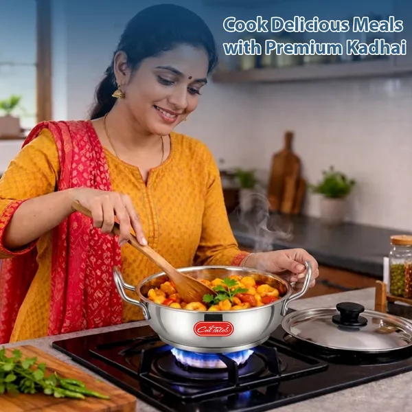 CutTales_Stainless_Steel_Induction_Bottom_Kadhai_2.5L_with_Lid,_Heavy_Base_Cookware_with_3_Free_Spatulas