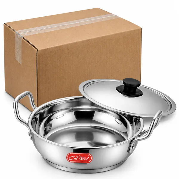 CutTales_Stainless_Steel_Induction_Bottom_Kadhai_2.5L_with_Lid,_Heavy_Base_Cookware_with_3_Free_Spatulas