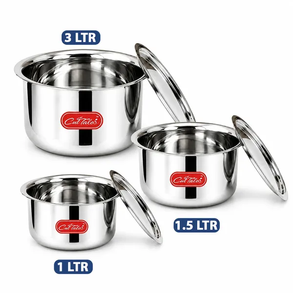 CutTales_Stainless_Steel_Patiala_Tope_Set_with_Lid,_1L,_1.5L_&_3L_Cooking_Pots_Combo_Pack