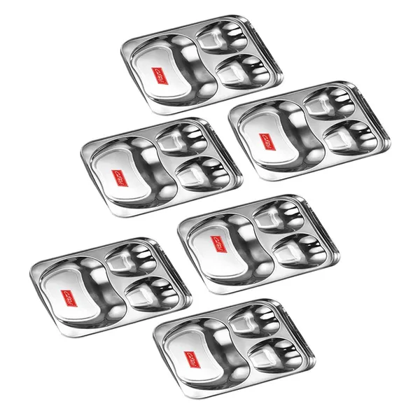 CutTales_Stainless_Steel_3_Section_Apple_Plate_Set_of_6,_Kids_Snack_&_Fruit_Serving_Tray