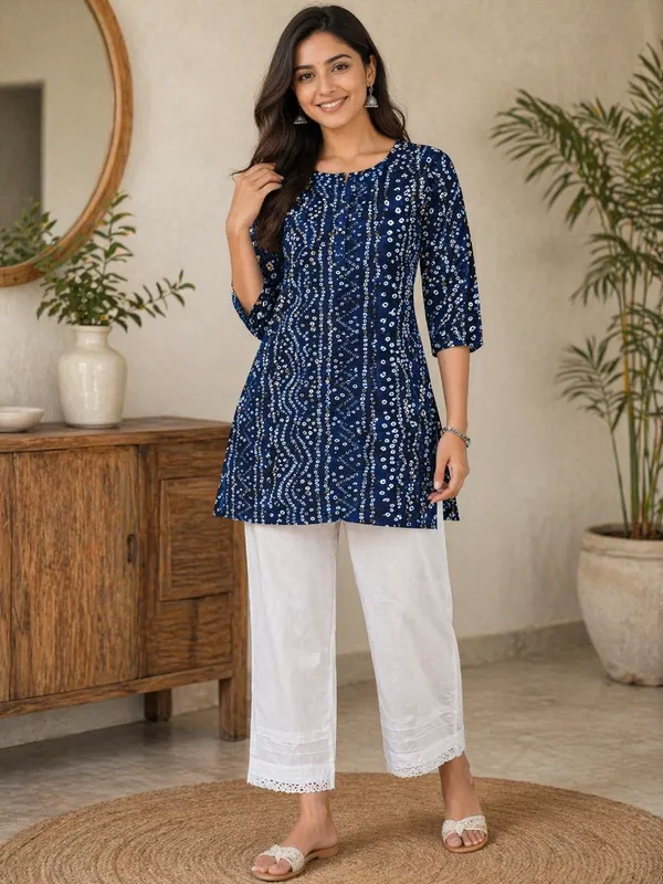 Navy_Blue_Bandhani_Printed_Kurti
