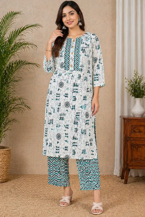 Emerald_Tribal_Print_Cotton_Kurta_Set_for_Women