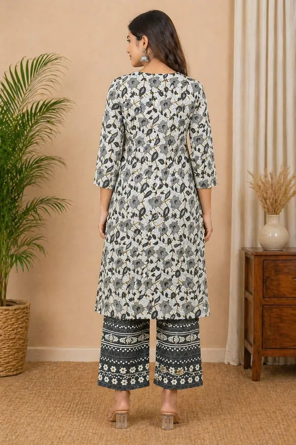 Floral_Symphony_Grey_Printed_Cotton_Kurta_Pant_Set