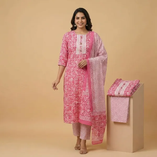 Pink_Floral_Printed_Kurta_Set_With_Embroidered_Yoke_And_Matching_Pants