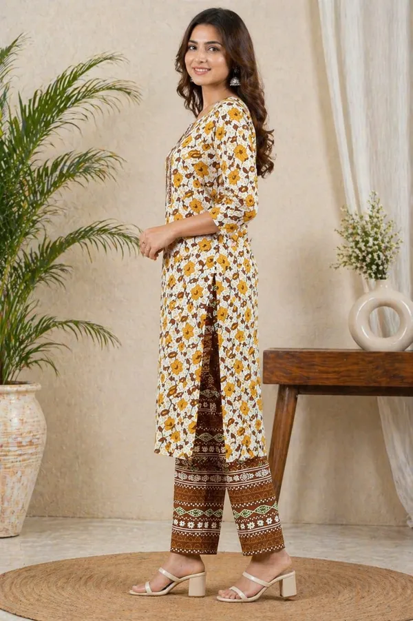 Nuvesta_Mustard_Bloom_Ethnic_Kurta_Pant_Set