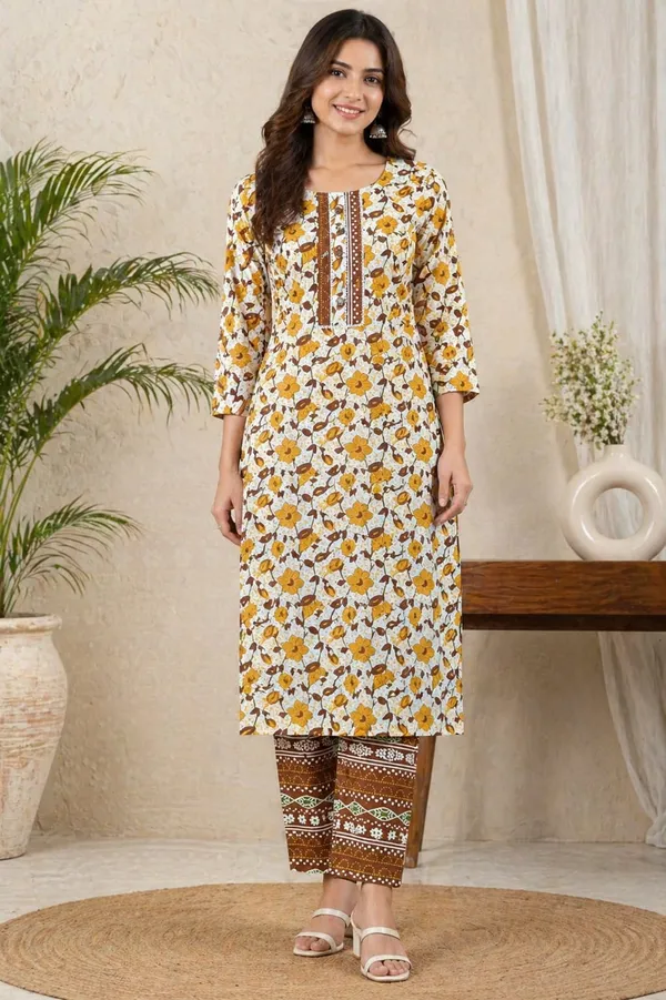 Nuvesta_Mustard_Bloom_Ethnic_Kurta_Pant_Set