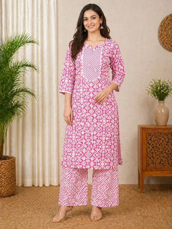 Pink_Blossom_Geometric_Printed_Cotton_Kurta_Palazzo_Set_by_Nuvesta