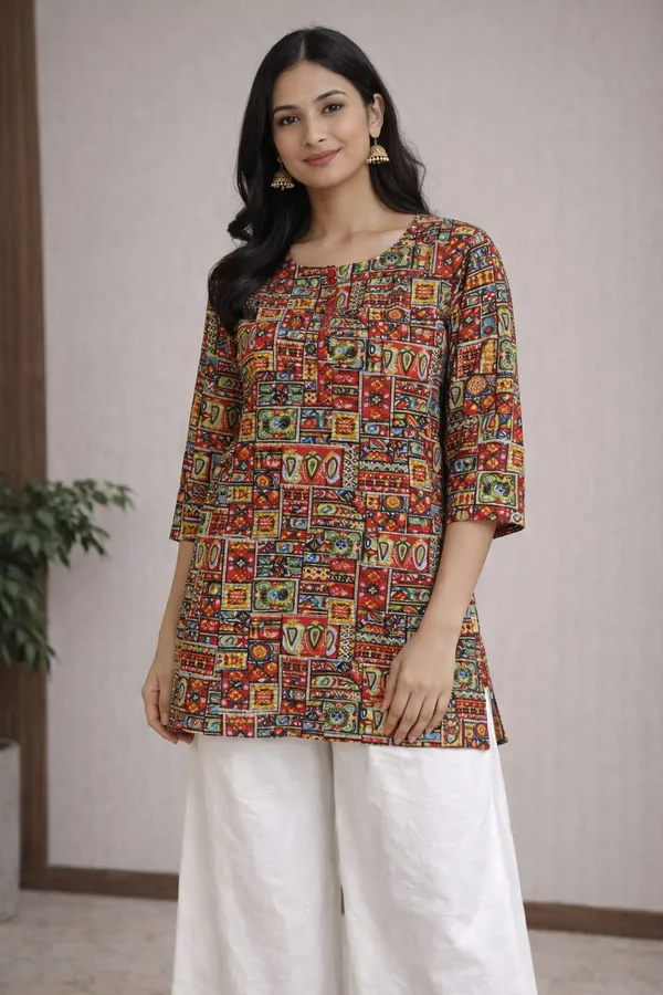 Multicolor_Printed_Ethnic_Kurti_With_Traditional_Motifs