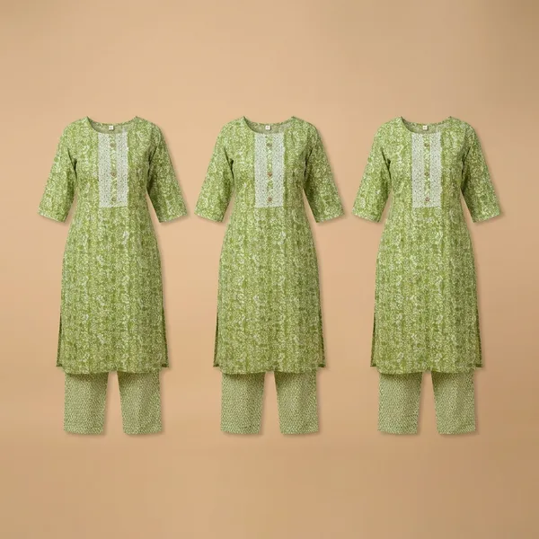 Green_Floral_Print_Kurta_With_Pants_Set