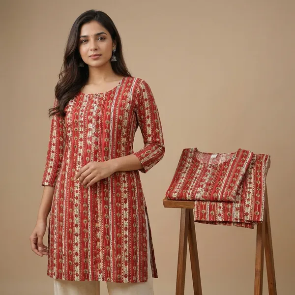 Red_Floral_Striped_Printed_Kurti_For_Women