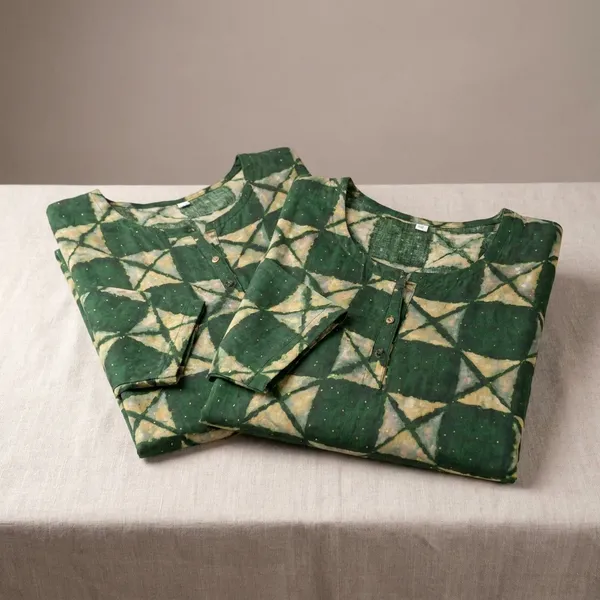 Green_Geometric_Print_Cotton_Kurti_With_3/4_Sleeves