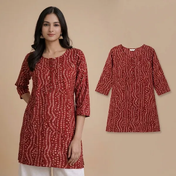 Maroon_Bandhani_Print_Short_Kurti_