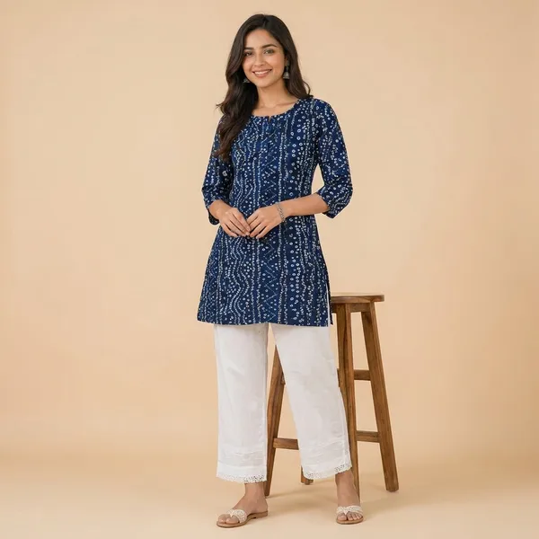 Navy_Blue_Bandhani_Printed_Kurti