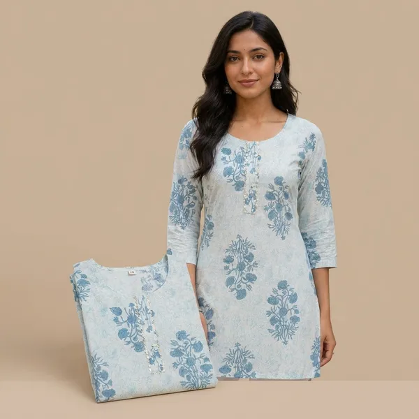Light_Blue_Block_Print_Kurti_For_Women