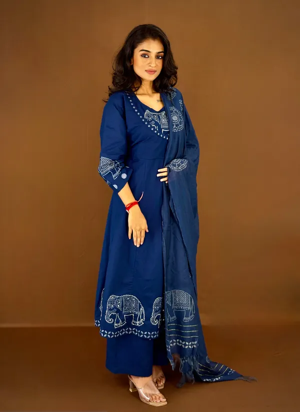 Royal_Blue_Elephant_Print_Kurta_Set_With_Dupatta