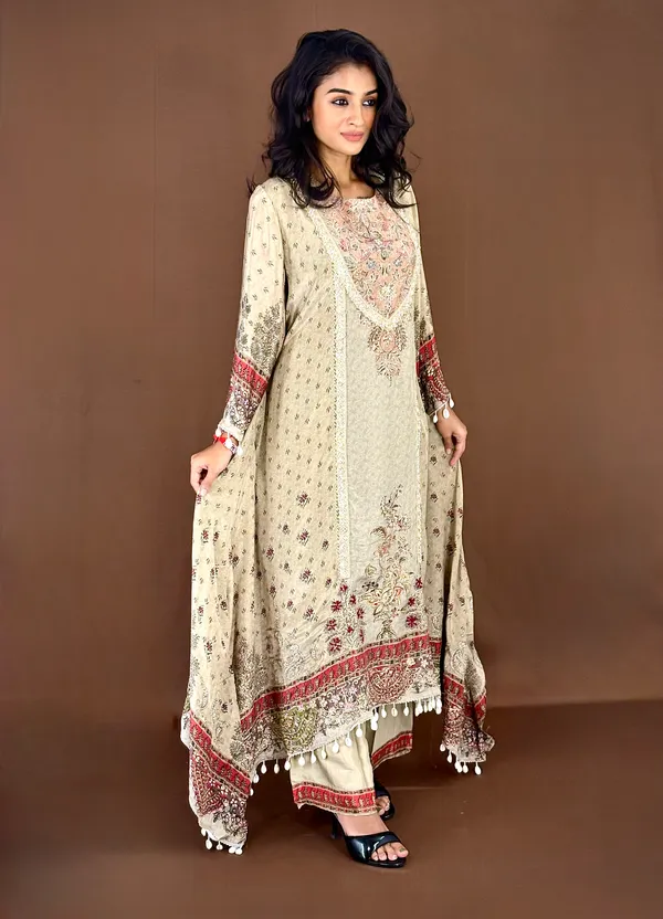 Embroidered_Ethnic_Kurti_Set_With_Dupatta_Beige_And_Red