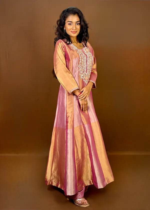 Elegant_Pink_And_Gold_Striped_Anarkali_Suit_With_Embroidered_Yoke