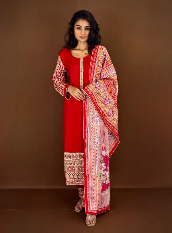 Womens_Red_Ethnic_Kurta_Set_With_Printed_Sleeves_And_Border