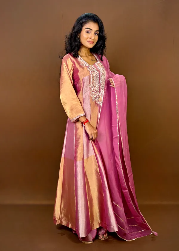 Elegant_Pink_And_Gold_Striped_Anarkali_Suit_With_Embroidered_Yoke