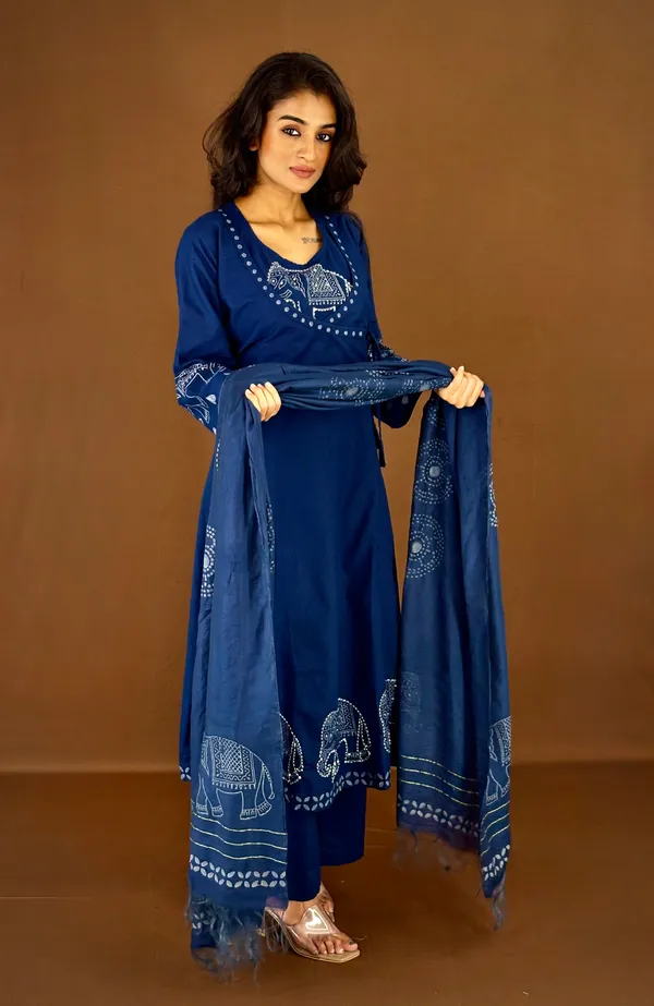 Royal_Blue_Elephant_Print_Kurta_Set_With_Dupatta