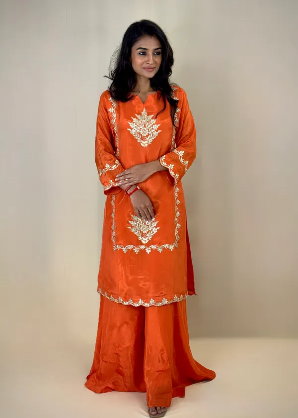 Orange_Embroidered_Kurta_Sharara_Set_With_Gota_Patti_Work