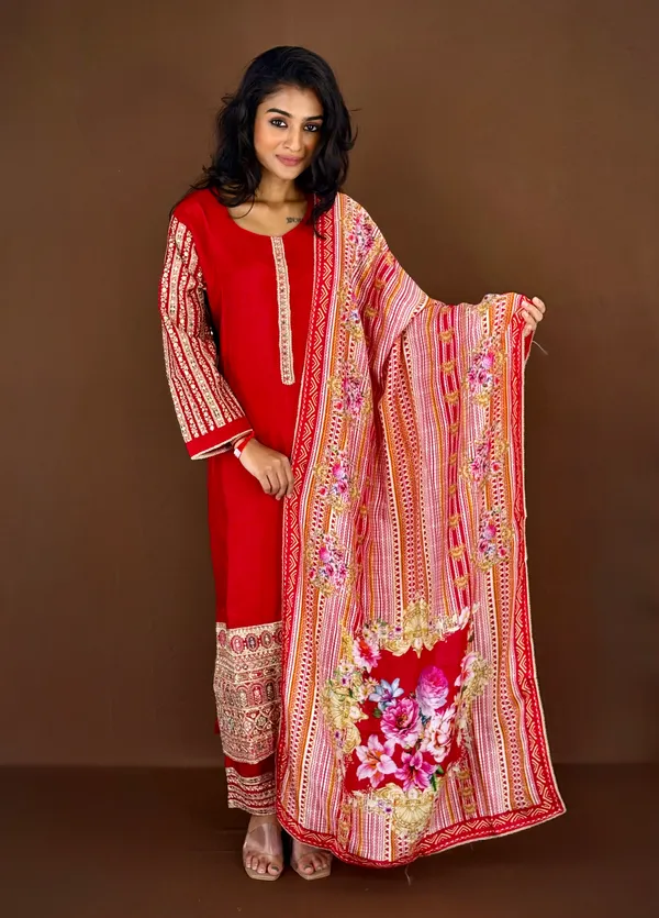Womens_Red_Ethnic_Kurta_Set_With_Printed_Sleeves_And_Border