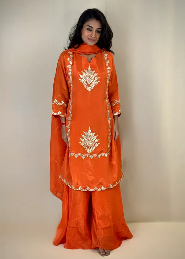 Orange_Embroidered_Kurta_Sharara_Set_With_Gota_Patti_Work