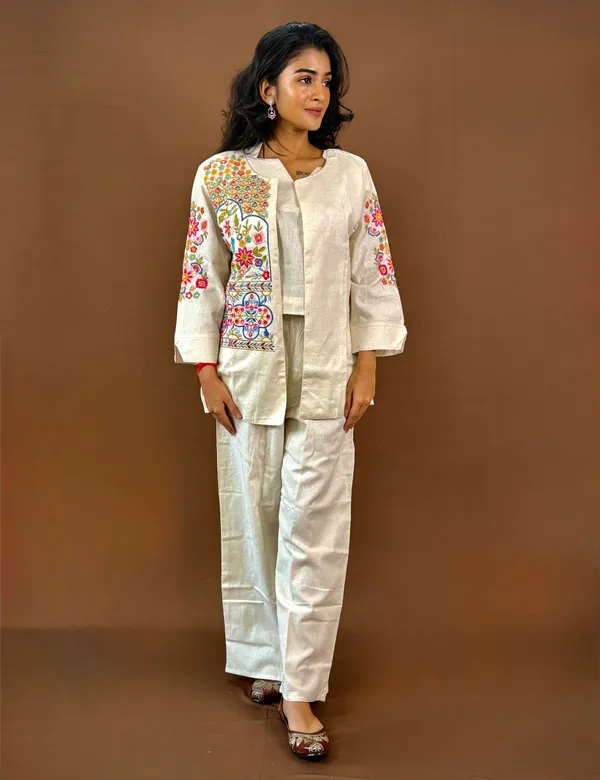 Offwhite_Embroidered_Jacket_Set_With_Floral_Motifs