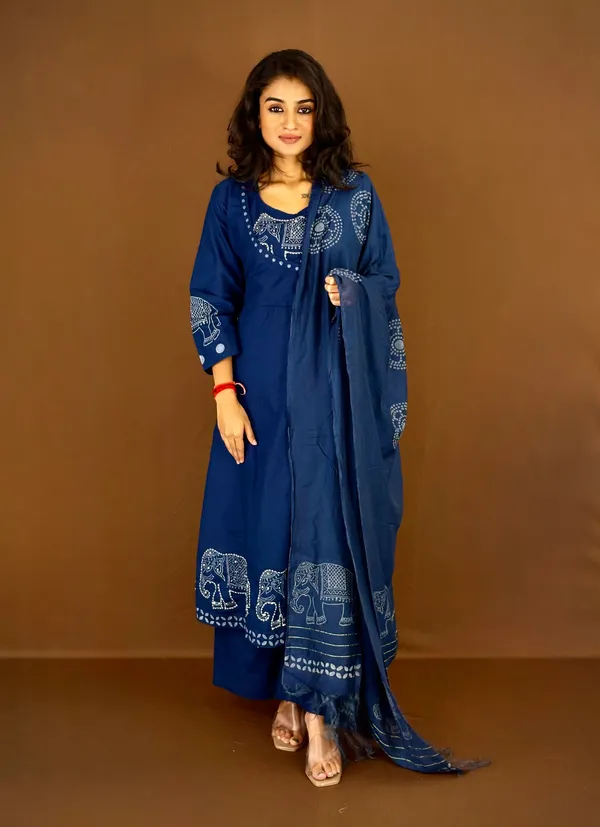 Royal_Blue_Elephant_Print_Kurta_Set_With_Dupatta