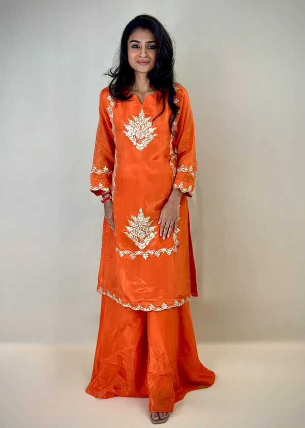 Orange_Embroidered_Kurta_Sharara_Set_With_Gota_Patti_Work