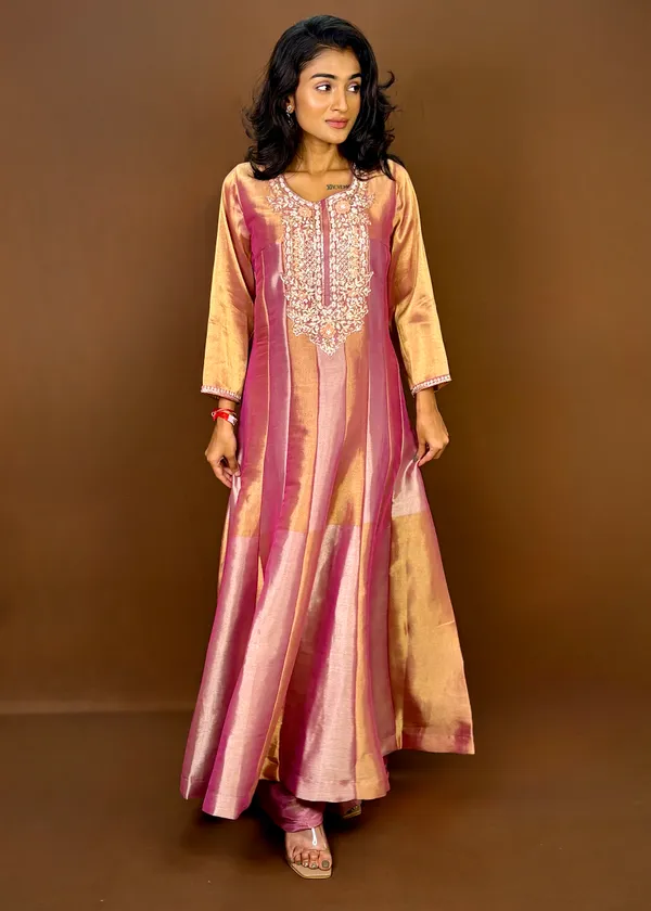 Elegant_Pink_And_Gold_Striped_Anarkali_Suit_With_Embroidered_Yoke