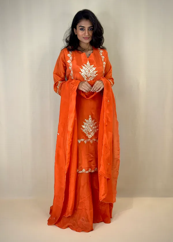 Orange_Embroidered_Kurta_Sharara_Set_With_Gota_Patti_Work
