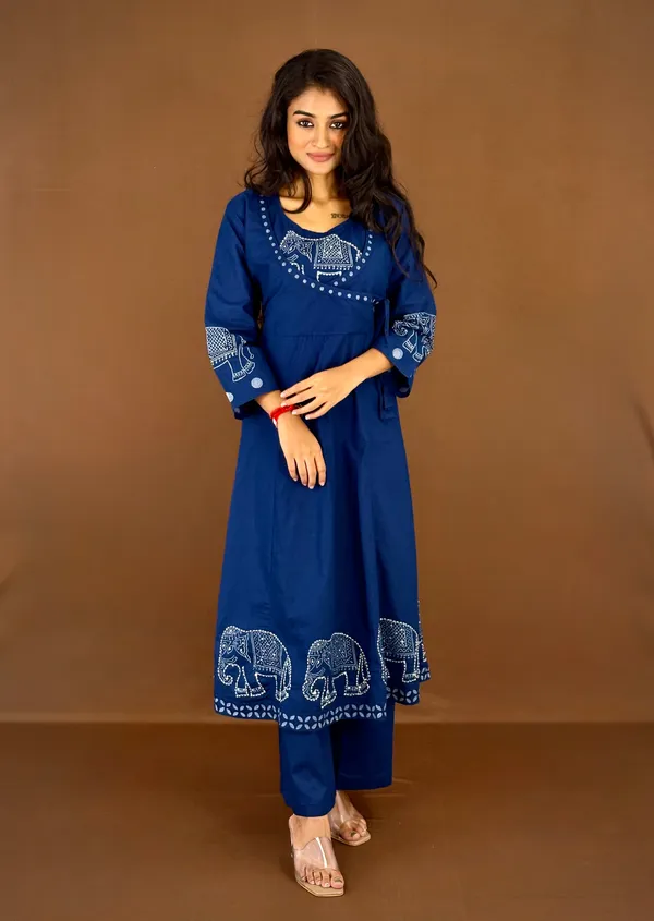 Royal_Blue_Elephant_Print_Kurta_Set_With_Dupatta