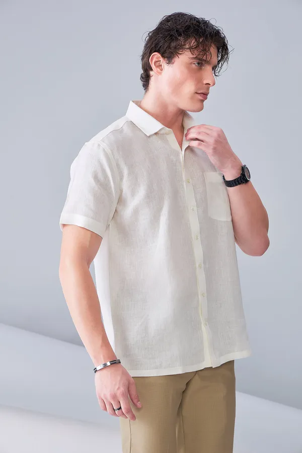 Cream_And_Beige_Premium_Organic_Linen_Relaxed_Fit_Shirt_For_Men_(Pack_Of_2)