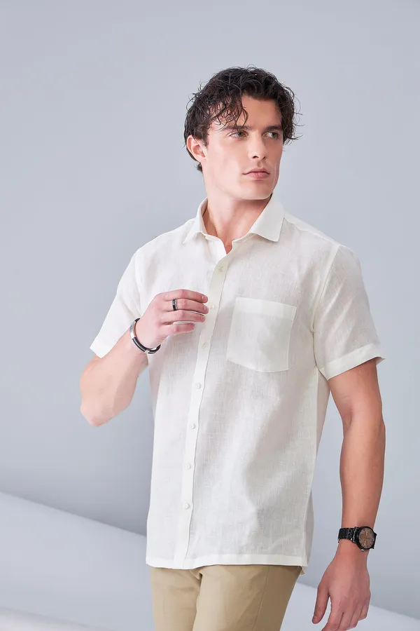 Cream_And_Beige_Premium_Organic_Linen_Relaxed_Fit_Shirt_For_Men_(Pack_Of_2)