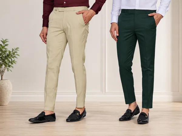 Beige_And_Green_Cotton_With_Viscose_Flexi_Waist_Formal_Pant_For_Men_(Pack_Of_2)