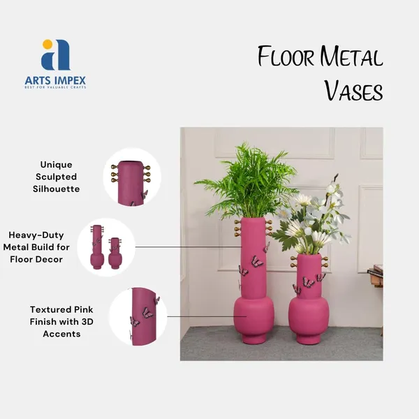 Set_Of_2_Metal_Flower_Vases_Matte_Powder_Coated_With_Floral_Motifs_Handcrafted_Table_Floor_Vases