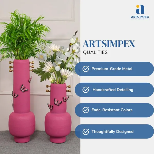 Set_Of_2_Metal_Flower_Vases_Matte_Powder_Coated_With_Floral_Motifs_Handcrafted_Table_Floor_Vases