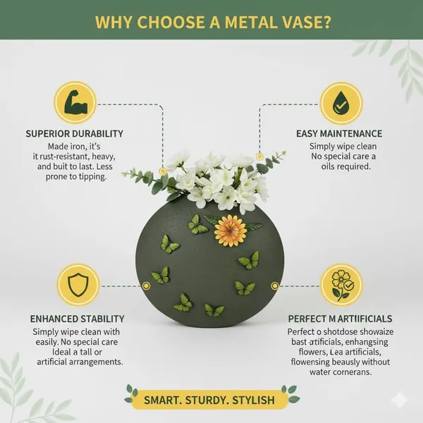 Arts_Impex_Handcrafted_Metal_Flower_Vase_Decorative_Tabletop_Pot_With_Sunflower_Butterfly_Design_Green_Matte_Finish