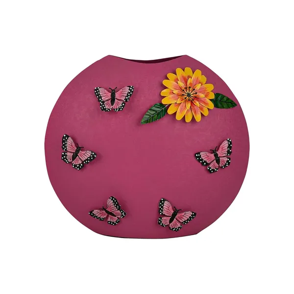 Arts_Impex_Handcrafted_Metal_Flower_Vase_Pink_Matte_Finish_Decorative_Tabletop_Flower_Pot_With_Sunflower_Butterfly_Design