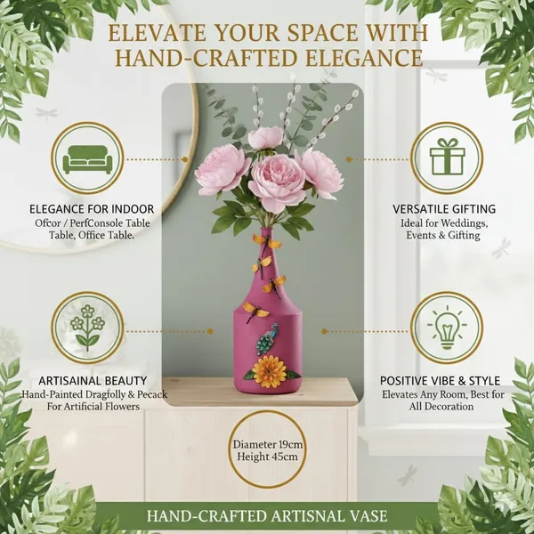 Arts_Impex_Pink_Bottle_Shaped_Metal_Flower_Vases_Handcrafted_Vases_With_Floral_Butterfly_Design_Powder_Coated