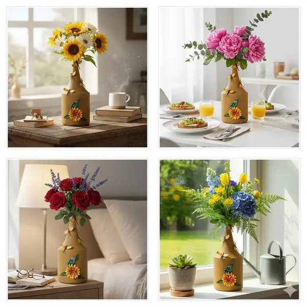 Arts_Impex_Yellow_Bottle_Shaped_Metal_Flower_Vases_Handcrafted_Vases_With_Floral_Butterfly_Design_Powder_Coated