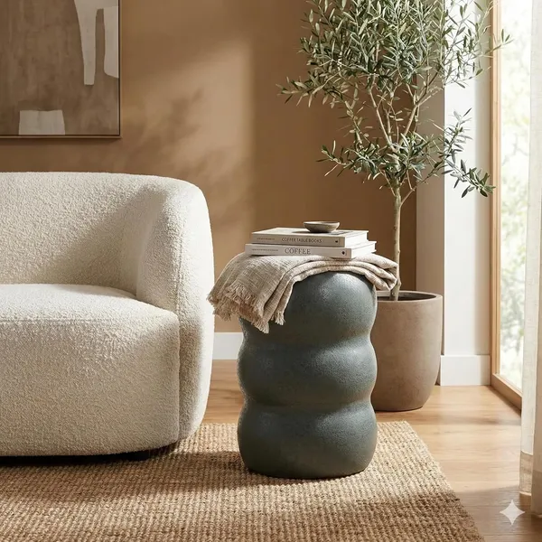 Arts_Impex_Metal_Stool_Side_Table_Ribbed_Bubble_Design_Multipurpose_Accent_Furniture_Different_Colors_Available_Green