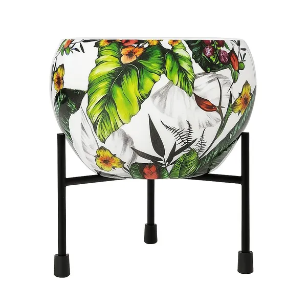 Set_Of_2_Metal_Decorative_Plant_Pots_With_Stands_Tropical_Multicolor_Marble_Floral_Sticker_Meena_Design_Indoor_Garden_Planters_For_Living_Room_Balcony_Office
