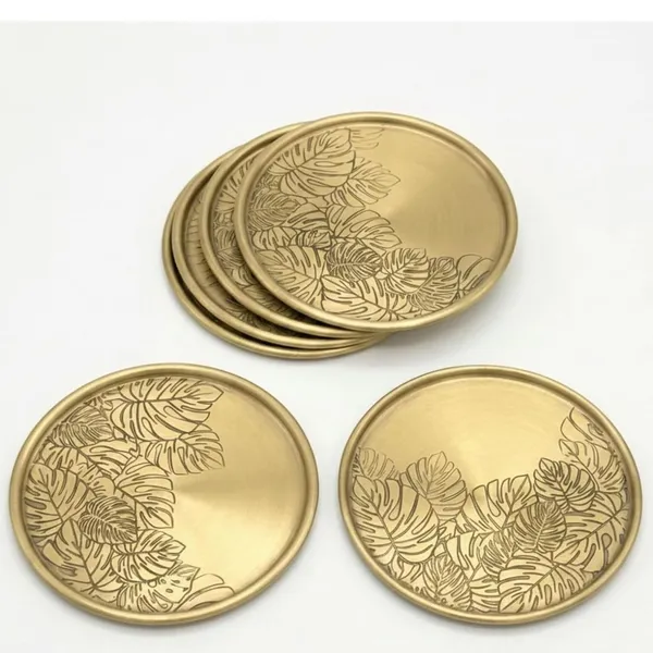 Brass_Tea_Coasters_Set_Of_6_Monster_Leaf_Etching_Design_Cup_Pot_Coasters_For_Hot_Utensils_Golden_Table_Coasters