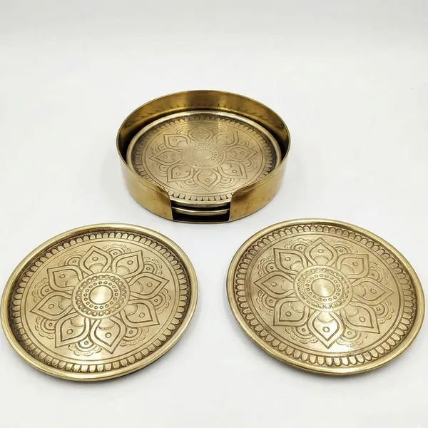 Brass_Tea_Coasters_Set_Of_4_With_Holder_Golden_Heat_Resistant_Premium_Tabletop_Decor