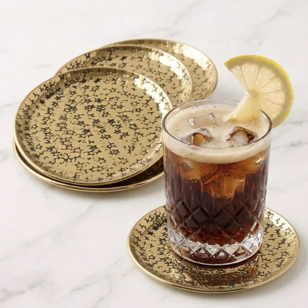 Elegant_Etched_Star_Gold_Coaster_Set_Premium_Aluminium_With_Gold_Plated_Finish_Hammered_Texture_Diameter_Set_Of_6